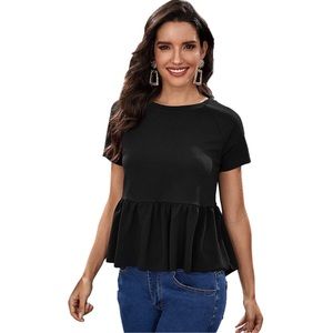 Short Sleeve Ruffle High Low Peplum Blouse Top